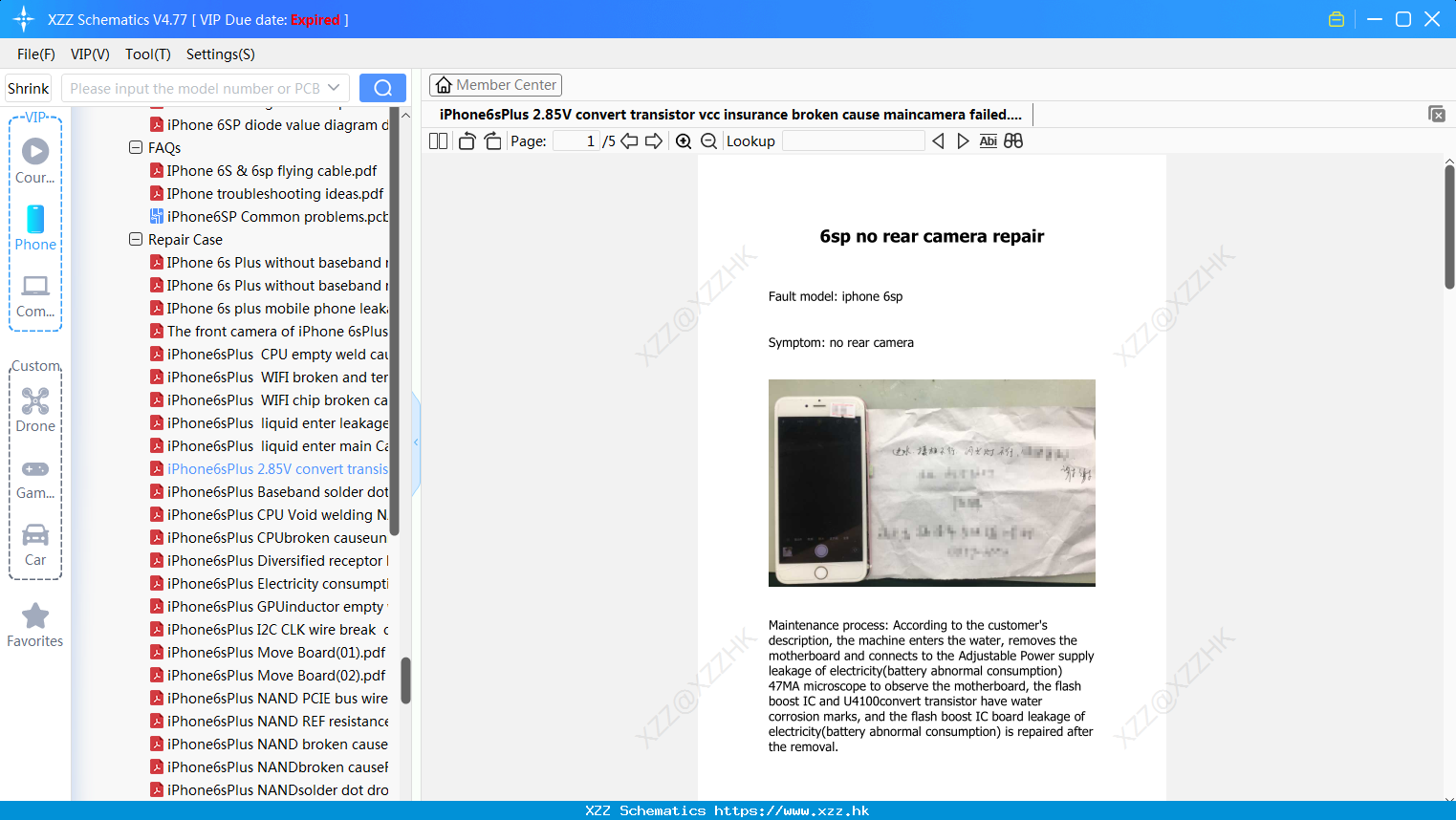 IPhone6sPlus 2.85V Convert Transistor Vcc Insurance Broken Cause Maincamera Failed
